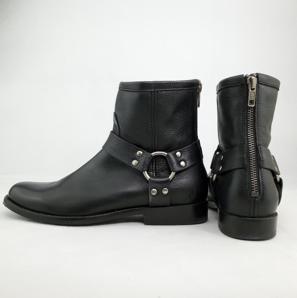 Frye Shoes - FRYE Phillip Harness Back-zip Ankle Leather Moto Boots